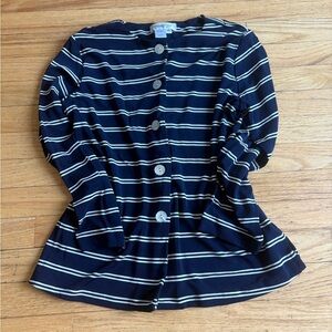 Coldwater Creek Navy and White Striped Cardigan